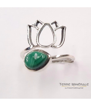 Bague réglable Malachite AA Argent 925 - REF 02