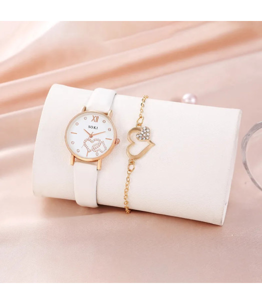 MONTRE FEMME FANTAISIE AVEC BRACELET BLANC LEA