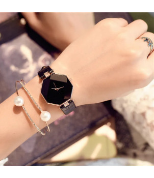 MONTRE FEMME FANTAISIE AVEC BRACELET NOIR ALESSANDRA