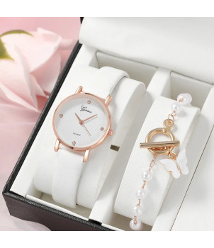 MONTRE FEMME FANTAISIE AVEC BRACELET BLANC ALEXIA