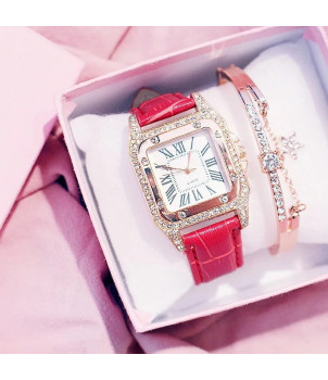 MONTRE FEMME FANTAISIE BRACELET ROUGE FLORA