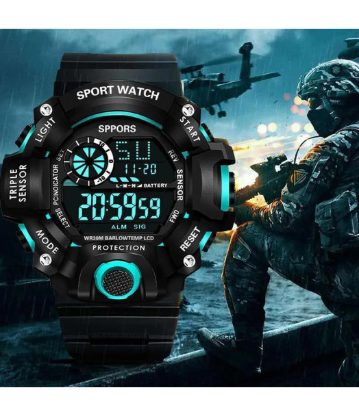 MONTRE HOMME ORIGINALE GAMER BLEU CLAIR LEO