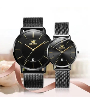 MONTRES COUPLE QUARTZ ETANCHE CADRAN NOIR