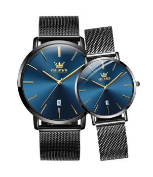 MONTRES COUPLE QUARTZ ETANCHE CADRAN BLEU