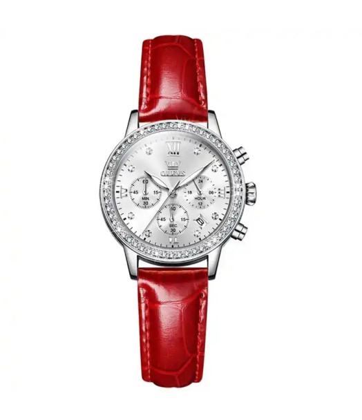 MONTRES QUARTZ FEMME ARGENTÉE BRACELET ROUGE 9933