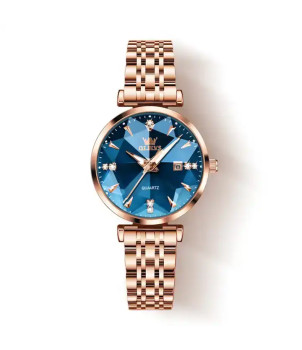 MONTRES QUARTZ FEMME DORÉE CADRAN BLEU 5536