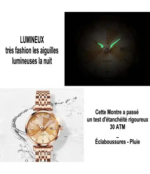 MONTRES QUARTZ FEMME DORÉE CADRAN BLEU 5536