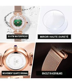 MONTRES QUARTZ FEMME DORÉE CADRAN VERT 9963