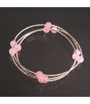 Bracelet 3 rangs Quartz Rose 6mm Argent 0.925