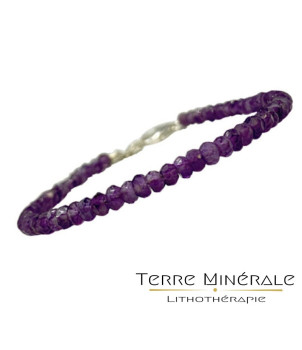 Bracelet Améthyste facetté 3.5 mm 17 cm fermoir + chaînette  argent 0.925