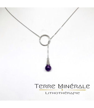 Chaine argent avec rond et bille 8 mm en Amethyste