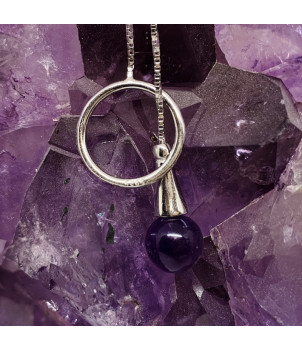 Chaine argent avec rond et bille 8 mm en Amethyste 2