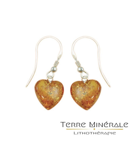 Boucles d'oreilles Coeurs en Ambre