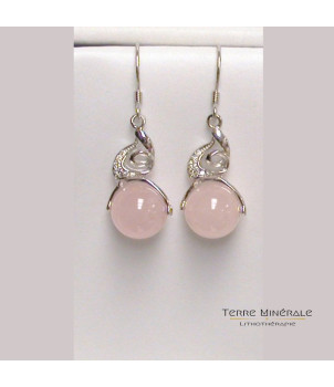 Boucles d'oreilles Quartz Rose Argent 0.925