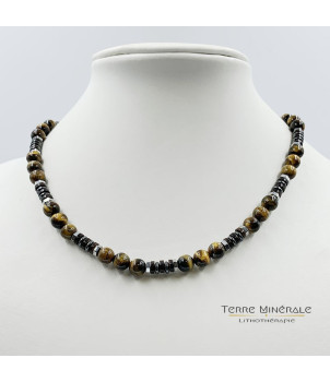 Collier Homme Oeil de tigre Hématite et bois 2