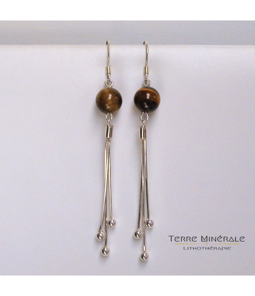 Boucles d'oreilles Oeil de Tigre 8mm Argent 0.925