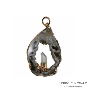 Pendentif Cristal de Roche Tranche Geodhinos