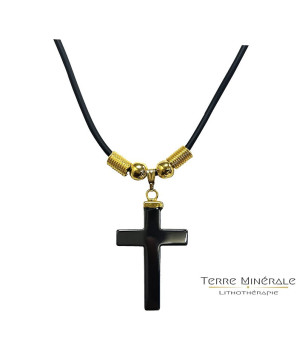 Collier Croix Hématite sur cordon 43 cm