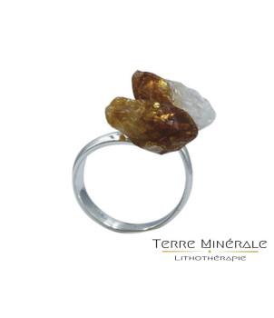 Bague réglable Citrine chauffée 2 pointes